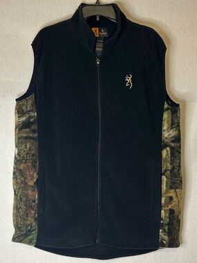 Browning Black Fleece Vest with Gold Logo Stitching